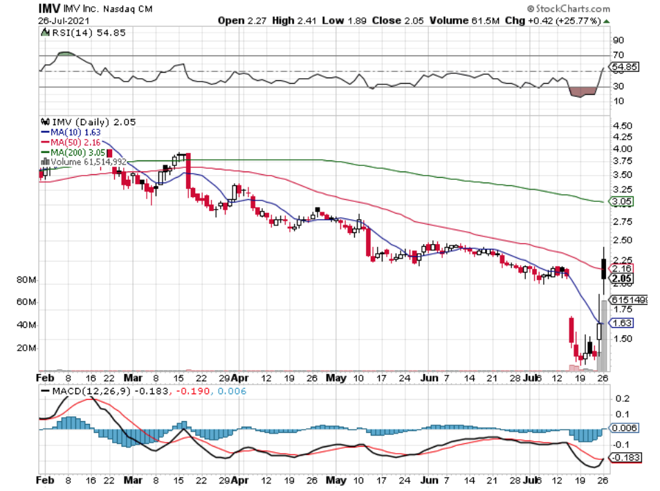 IMV Inc. IMV Stock Technical Performance In The Last Year