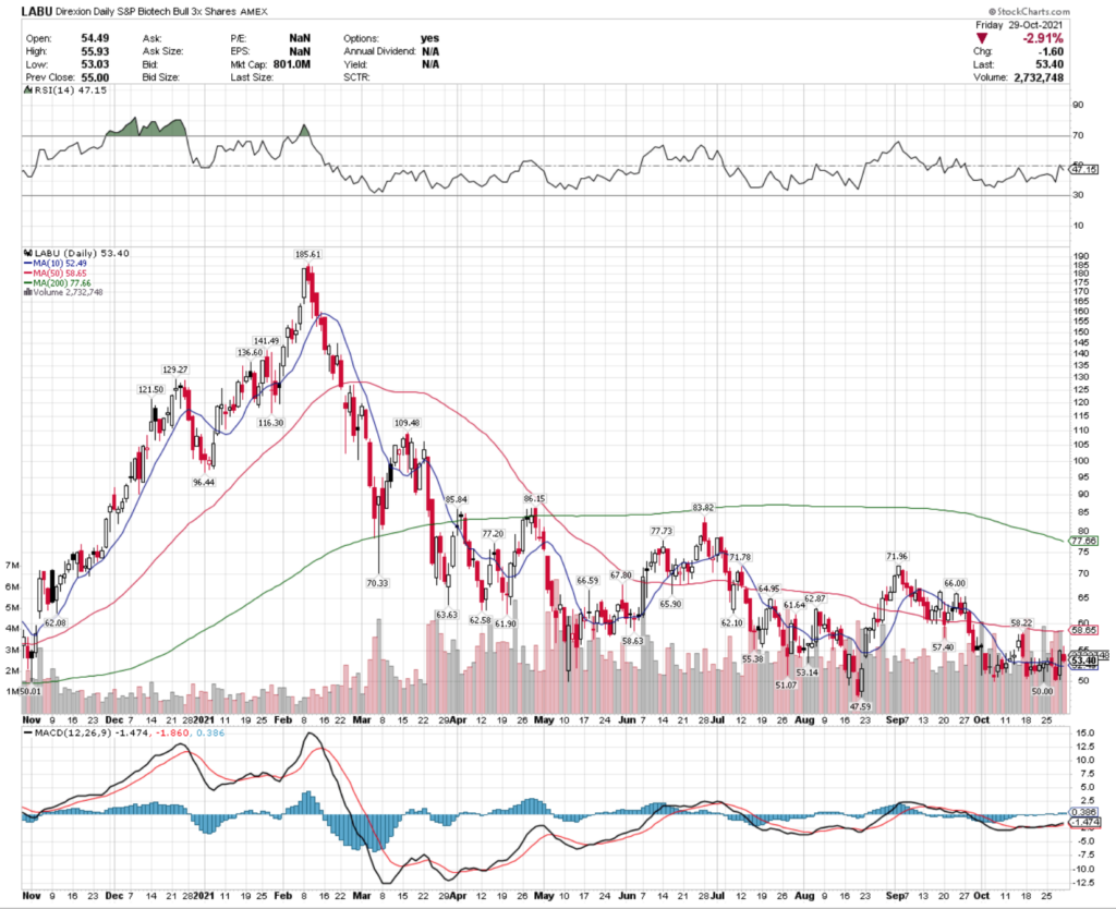 LABU ETF - Direxion Daily S&P BioTech Bull 3x Shares ETF's Past Year Technical Performance