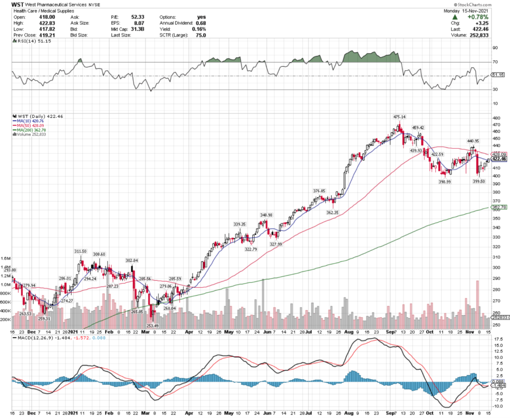 West Pharmaceutical Services WST Stock's Technical Performance For The Last Year