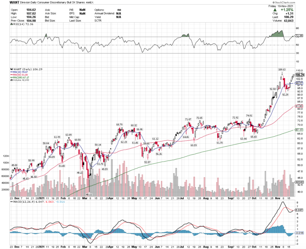 WANT ETF - Direxion Daily Consumer Discretionary Bull 3X Shares ETF Technical Performance Over The Last Year