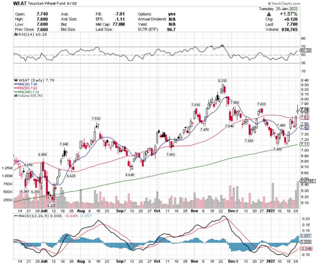 WEAT ETF - Teucrium Wheat Fund ETF's Technical Performance Over The Last Year