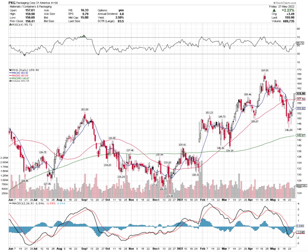 Packaging Corp Of America PKG Stock's Technical Performance Over The Past Year