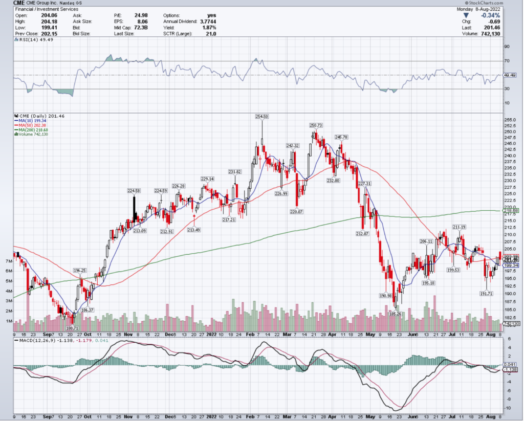 CME Group Inc. CME Stock's Technical Performance Over The Last Year