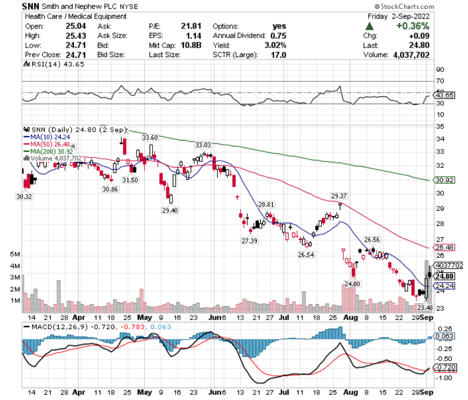 Smith and Nephew PLC SNN Stock's Technical Performance Over The Last Year