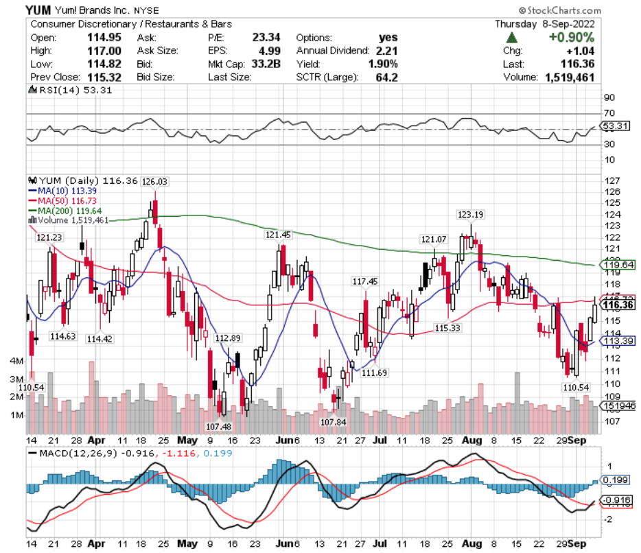 Yum! Brands Inc. YUM Stock's Technical Performance Over The Last Year