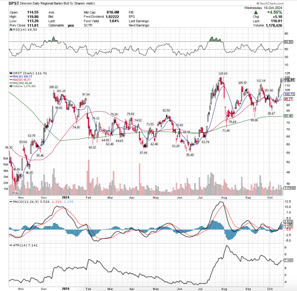 DPST ETF - Direxion Daily Regional Banks Bull 3x Shares ETF's Technical Performance Over The Past Year