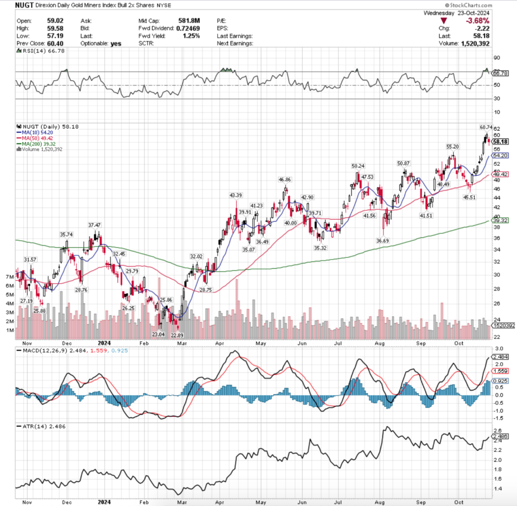 NUGT ETF - Direxion Daily Gold Miners Index Bull 2x Shares ETF's Technical Performance Over The Past Year